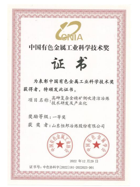 中國有色91视频APP下载污工業科學技術獎一等獎